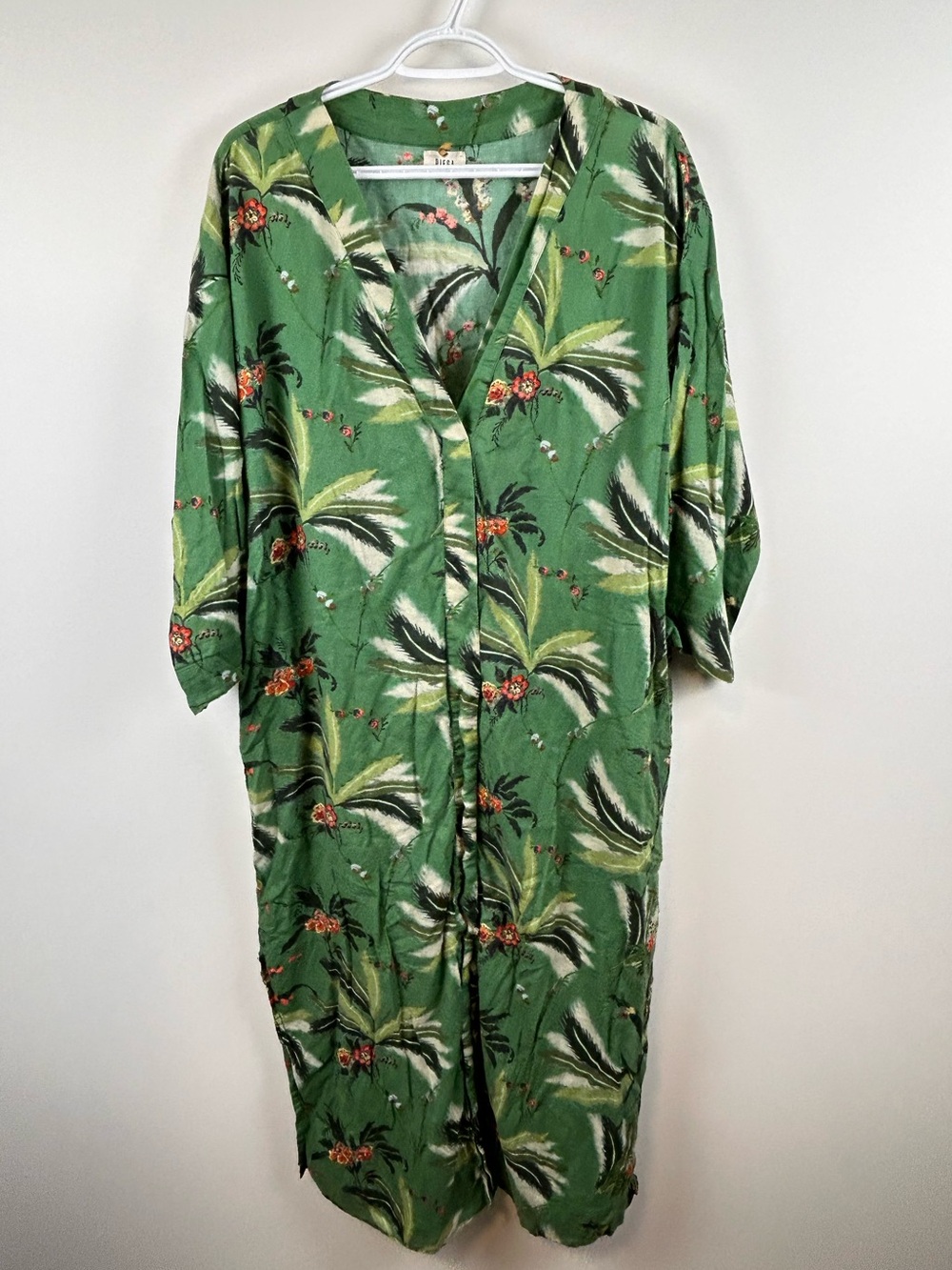 Diega Paris 100% Cotton Tropical Floral Button Front Duster Dress Medium